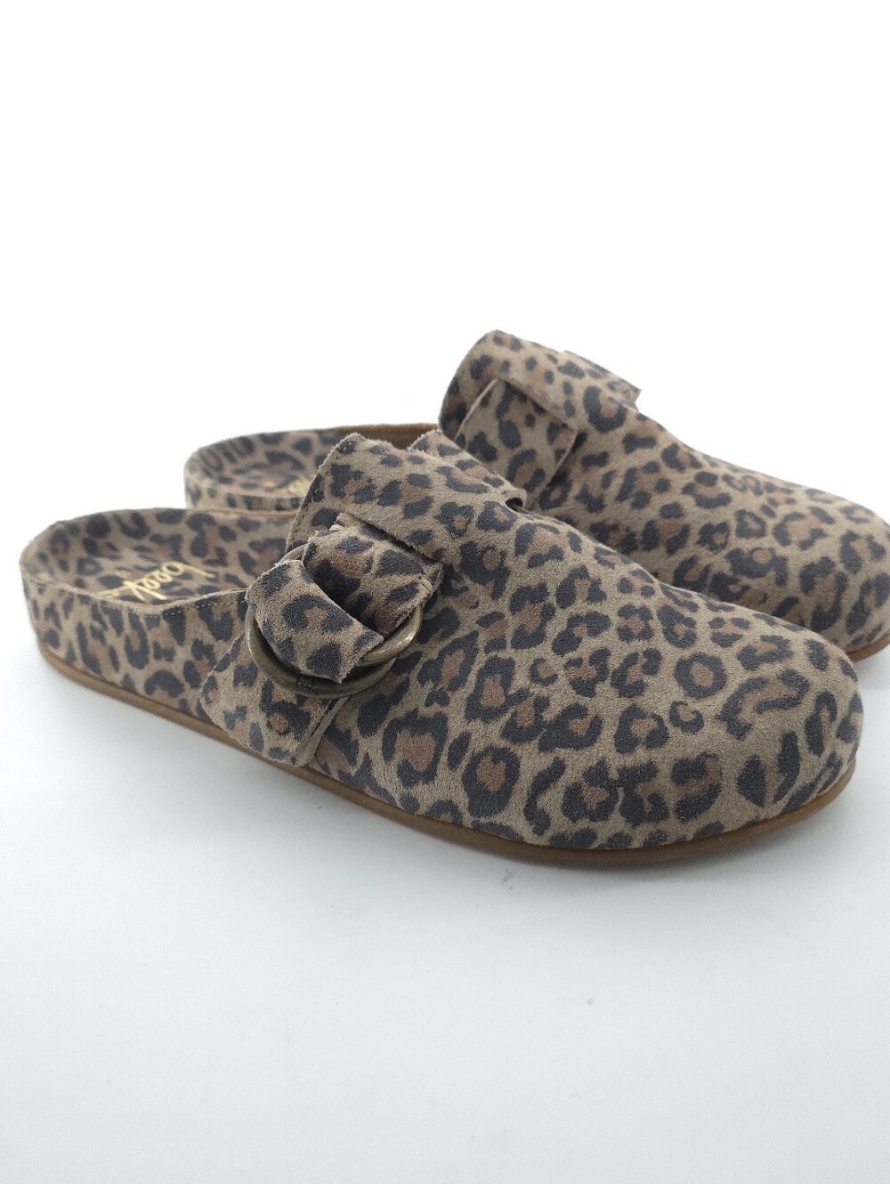 BEEK Vulture Cheetah Print Suede Mules Adjustable Slip On Women's Size 8